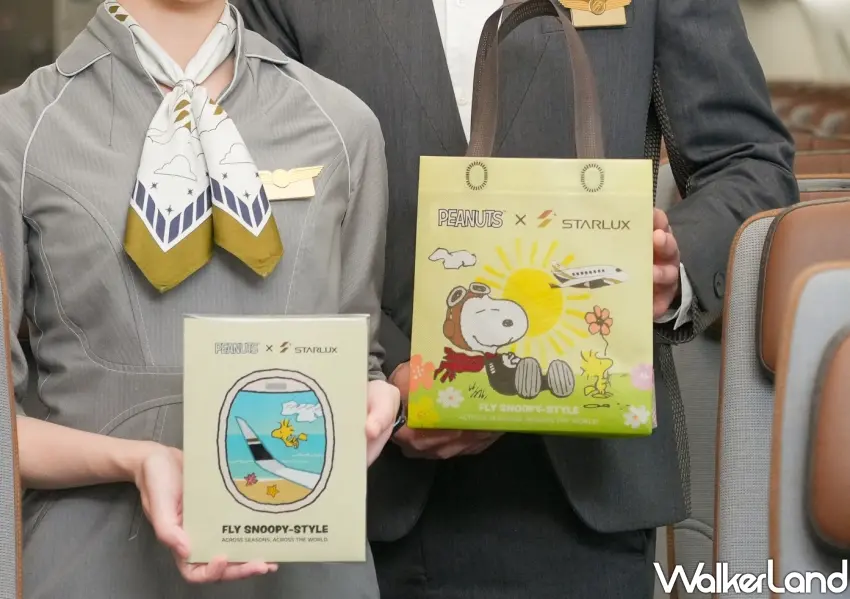 ▲空服員展示精緻無紡布購物袋與主題護照夾，為出國旅遊增添可愛儀式感。