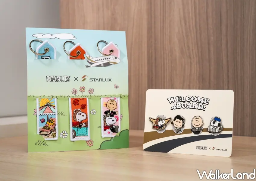 ▲限量主題商品飛行飄帶三入組與角色聯名經典別針組，滿足史努比控收藏慾。