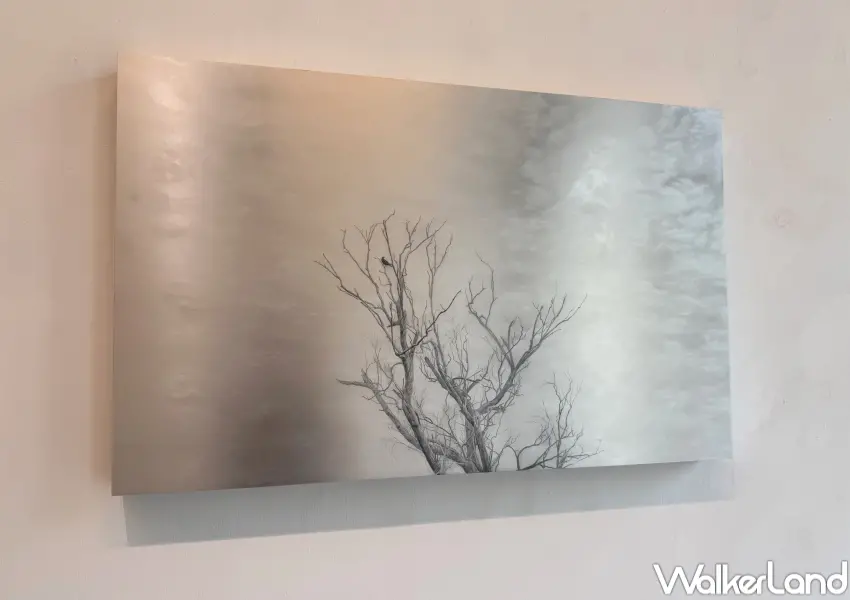 ▲台北大直展覽展出村松辰之作品，以工業用均質鋁板創作，隨著光線產生不同樣貌。(攝影：鄭亦庭)
