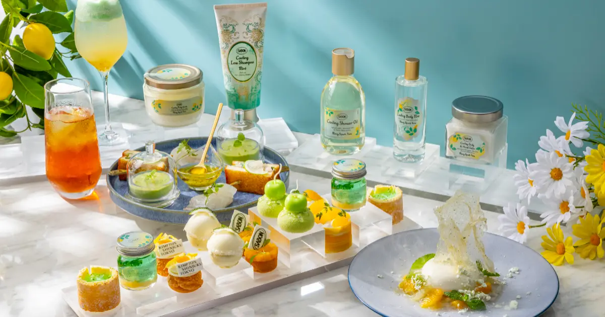 新宿金普頓ＸSABON「沁涼綠意柚子」聯名下午茶登場，薄荷、柚子、芒果、青蘋果，通通都是夏季限定繽紛甜點。
