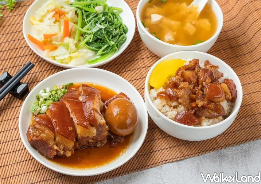 ▲五燈獎必吃推薦腿庫套餐與充滿膠質的滷肉飯。
