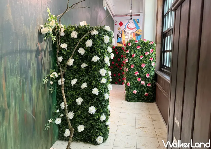▲松菸愛麗絲展覽打卡點!必拍紅心皇后玫瑰花徑、紅心皇后審判台。(攝影:鄭亦庭)