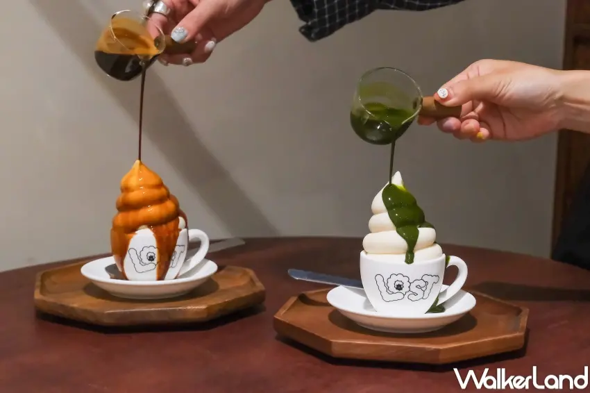 ▲LOST and Føund全新「抹茶冰激淋瀑布」以濃郁抹茶醬結合冰淇淋與咖啡層次打造綠色瀑布感。(攝影:張人尹)