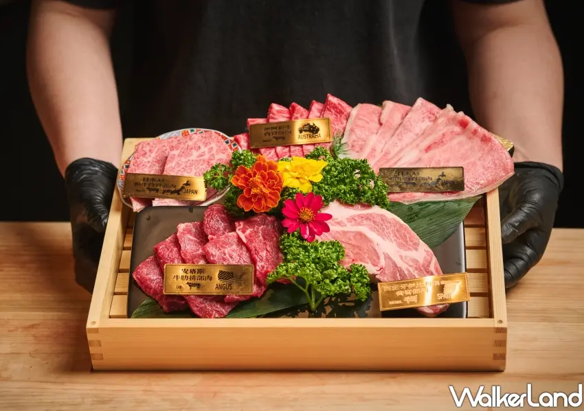 ▲台中名店本大股私廚燒肉端出日本A5和牛等頂級肉品拼盤，這次強強聯手不二糕餅，打造超狂的糕點私廚套餐。