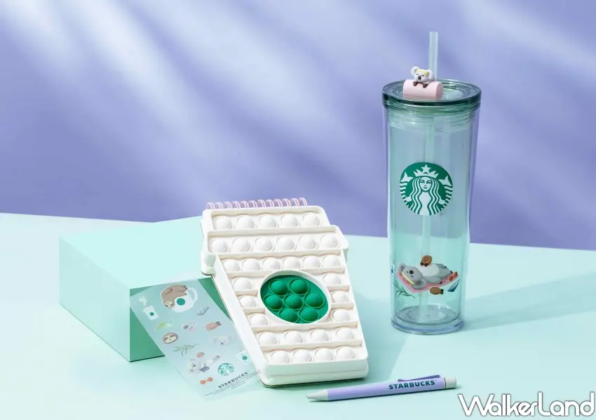 ▲星巴克金星會員夏季限量兌換周邊，包括趣味的杯造型筆記本組與午睡無尾熊冷水杯，是粉絲必收藏的療癒小物。