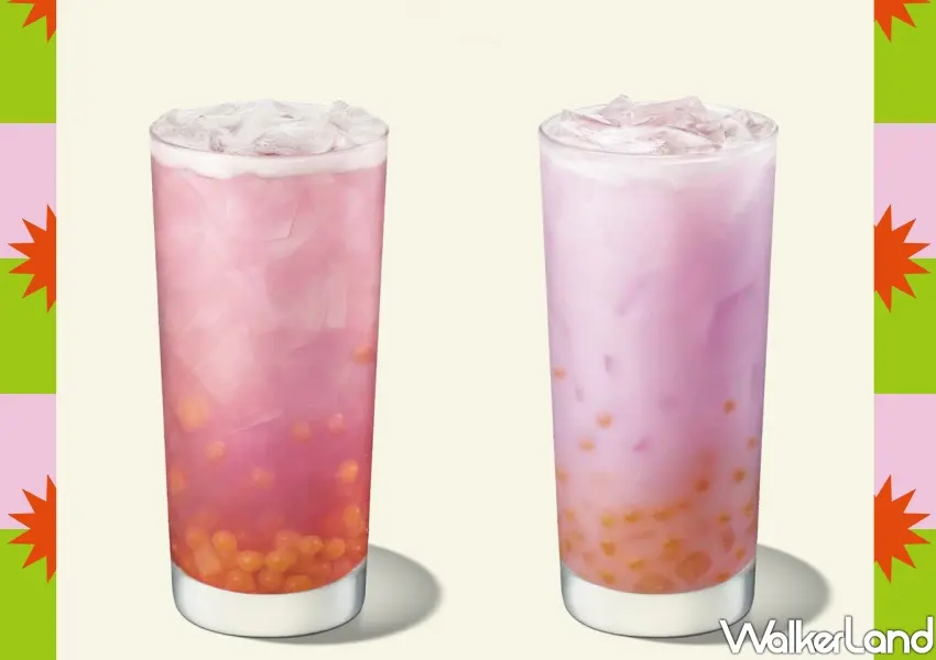 ▲星巴克最具話題的夏日新品，左為清爽酸甜的蘋果山竹爆爆檸檬星沁爽，右為口感柔和滑順的蘋果山竹爆爆椰奶星沁爽。
