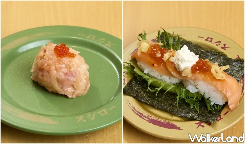 ▲外型吸睛的「鮭魚萩餅」口感豐富迷人，搭配特製的「鮭魚親子生菜海苔包」顯得清爽可口。