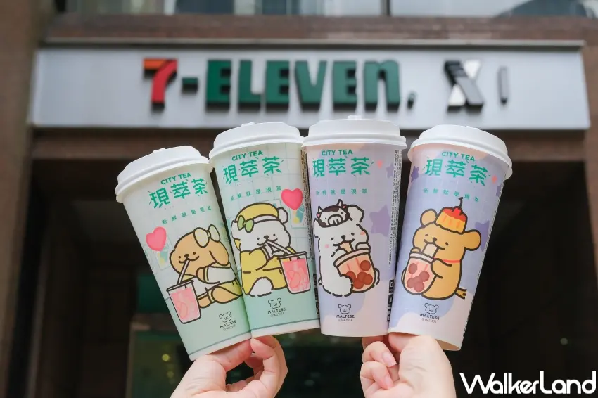 ▲7-ELEVEN攜手線條小狗推出近50款聯名商品，從集點周邊、飲品包裝到鮮食甜點全面換上馬爾濟斯與小金毛角色設計。（攝影：張人尹）