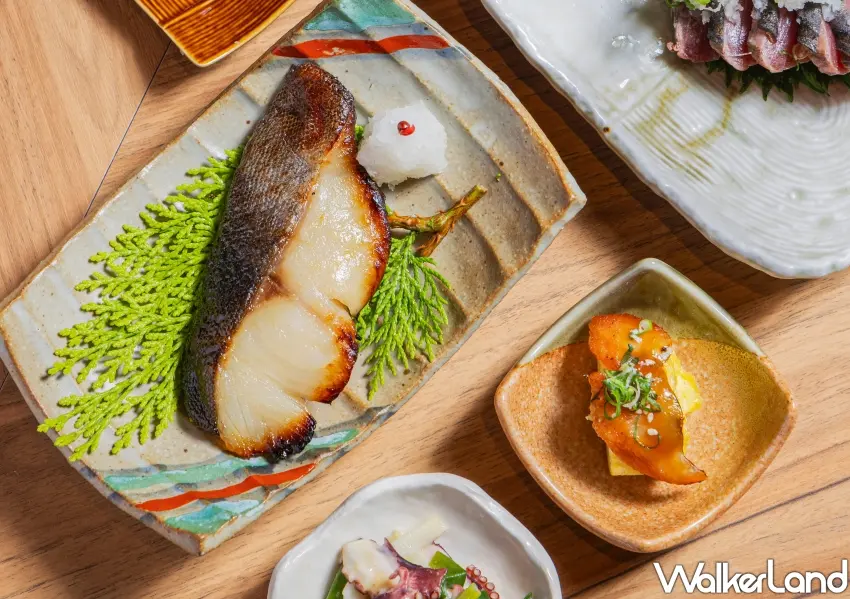 ▲深受饕客喜愛的經典味噌銀鱈,經特製味噌醃漬炙烤後油脂融化在口中,右側為層次感豐富的精緻甜味鰻魚玉子燒。