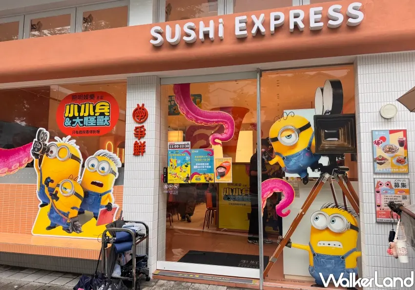 ▲全台12間爭鮮門市化身《小小兵&大怪獸》主題店,吸引壽司控與小小兵粉絲前往朝聖。(攝影:張人尹)