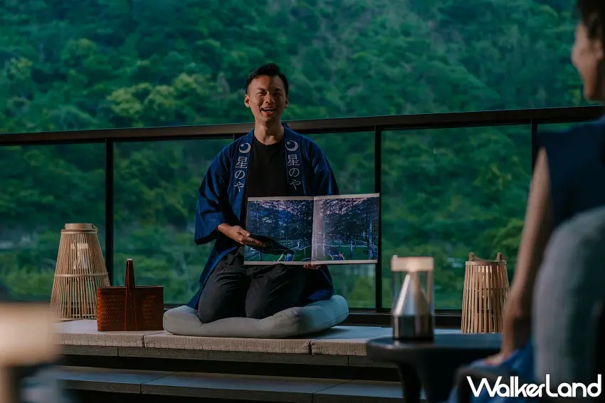 ▲夜間限定體驗近景由服務人員化身為山林案內人,以在地說書的形式引領旅客探尋歷史生態。圖/虹夕諾雅谷關提供;窩客島編輯李維唐整理