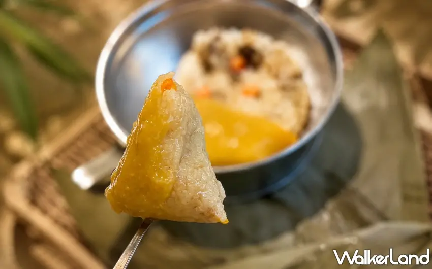▲淋上特製靈魂玉米醬的一口粽,將波麗路流派的風味層次精縮在精緻的一口大小之中。圖/波麗路西餐廳提供;窩客島整理