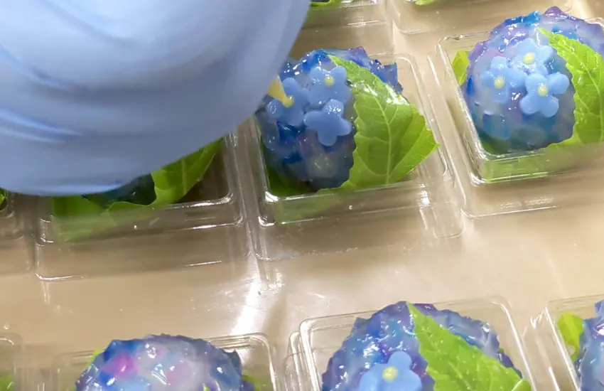 ▲帶有盛夏清香的檸檬餡作為內餡,外層包裹夢幻漸層色澤的半透明寒天。