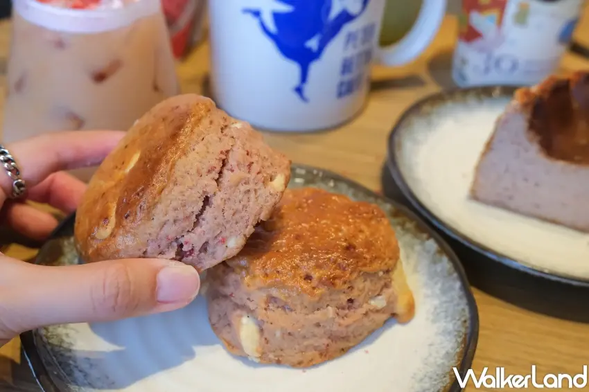 ▲義美生機聯名草莓司康外酥內鬆，融合草莓香氣與奶香風味，成為下午茶新選擇。（攝影：張人尹）