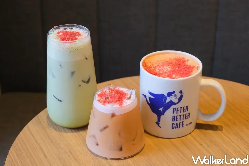 ▲彼得好咖啡推出草莓奶霜美式、草莓拿鐵與草莓抹茶鮮奶3款聯名飲品，滿足不同喜好。（攝影：張人尹）