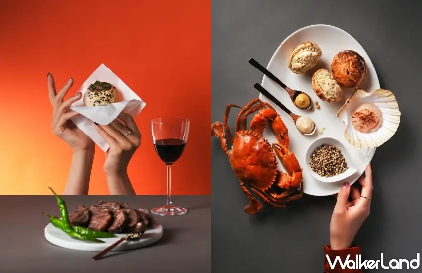 ▲融入波爾多紅酒與台灣糯米椒的燉和牛臉頰酥餅(左),以及搭配鮮美干貝蟹肉與綿長白胡椒的優雅酥餅(右)。圖/台北W飯店提供;窩客島整理