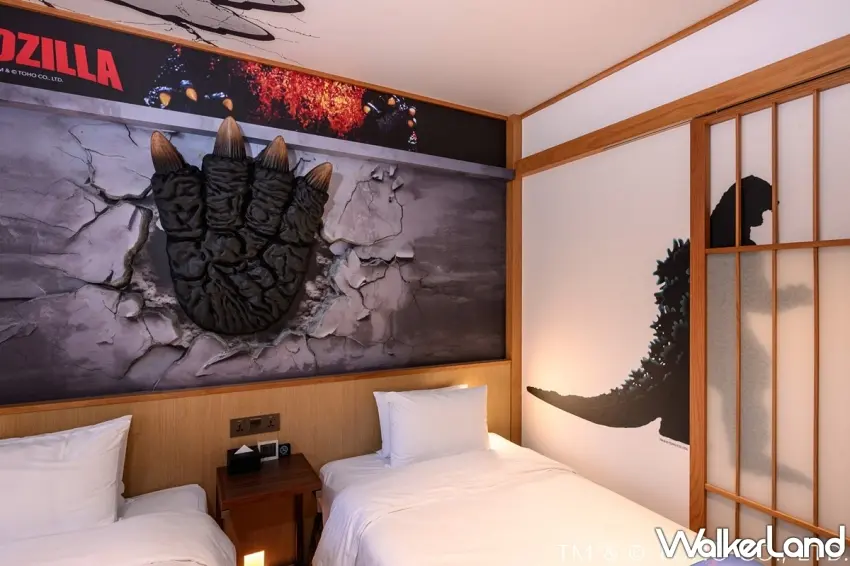 ▲格拉斯麗台北飯店的哥吉拉主題房以高度沉浸式的擬真設計,精準還原宛如電影經典場景般的住宿驚喜。圖/格拉斯麗台北飯店提供;窩客島編輯李維唐整理
