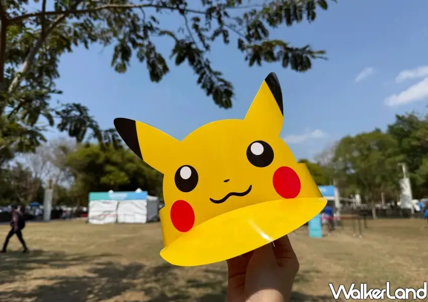 ▲中山站心中山線形公園活動現場免費贈送皮卡丘造型遮陽帽。(攝影：編輯 鄭亦庭)