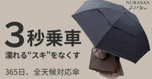 日本熱銷抗雨神器！晴雨兼用NURASAN逆折傘首日募資破440萬，獨家指掛設計解放雙手超省力。