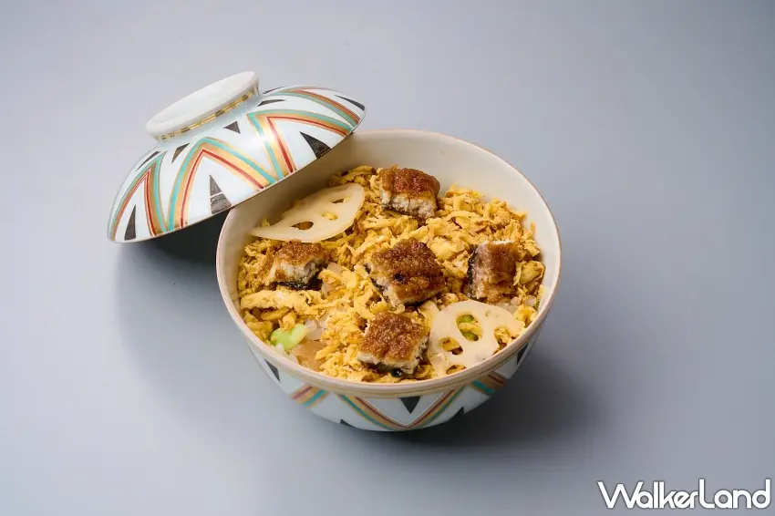 ▲視覺美感十足的鰻魚散壽司蒸飯,將蒲燒鰻、錦絲蛋與時令蔬果層層堆疊,用酸甜平衡幫飯物完美收尾。圖/小倉屋提供;窩客島編輯李維唐整理