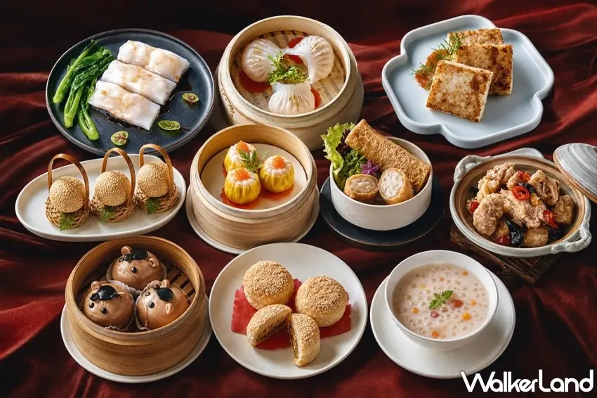 ▲福容桃園機捷A8店福粵樓拾光之饗集結鮮蝦腸粉與魚子燒賣皇等十款經典港點，會員達低消享特惠價加點。圖／福容大飯店桃園機場捷運A8店提供；窩客島整理
