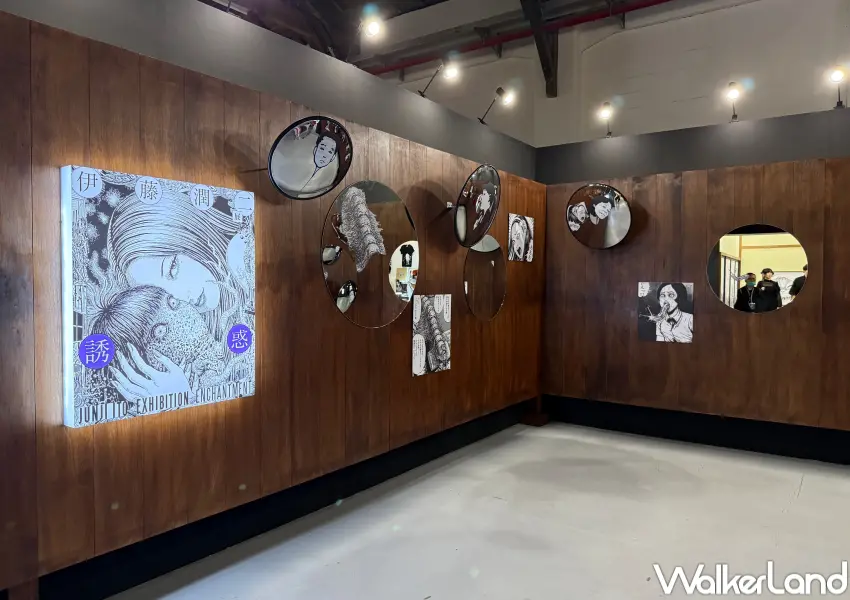 ▲伊藤潤二首場海外大型原畫展《伊藤潤二展 誘惑》於松菸展出至9/28,超過300幅複製原畫、富江周邊小物一次看。(攝影:鄭亦庭)
