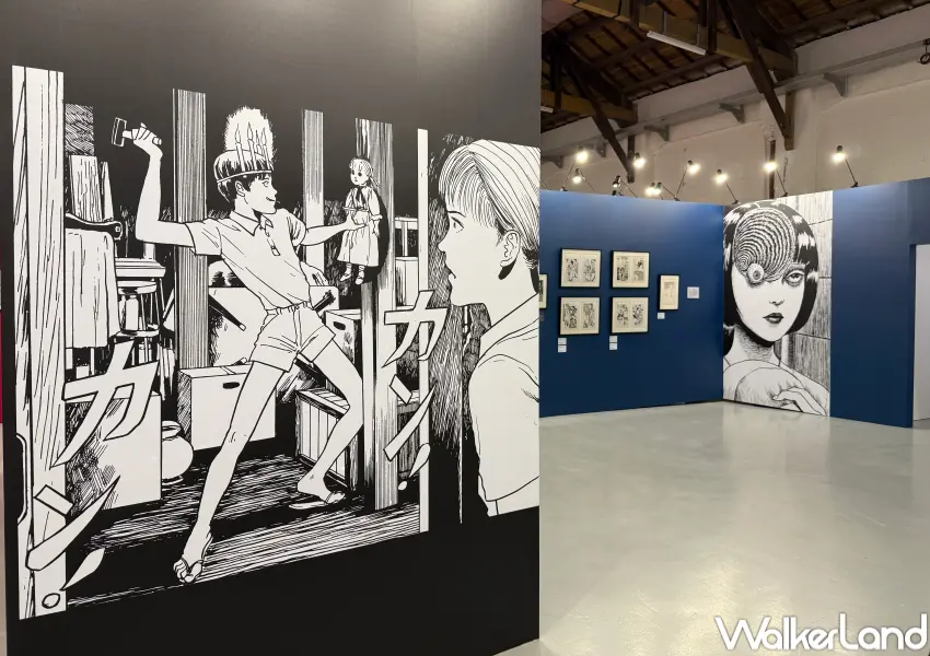 ▲台北松菸伊藤潤二展現場展出超過300件展品,精選《富江》、《漩渦》與《十字路口的美少年》等多部經典代表作。(攝影:鄭亦庭)