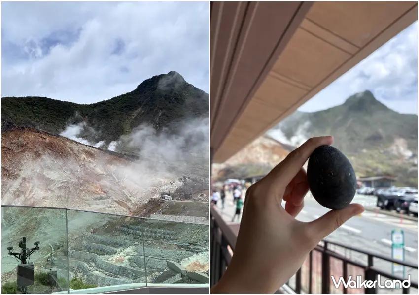 ▲「大涌谷」地熱景觀與火山地形相當壯觀,來到這裡別忘了品嚐據說能延壽7年的人氣黑蛋。(攝影:陳怡吟)
