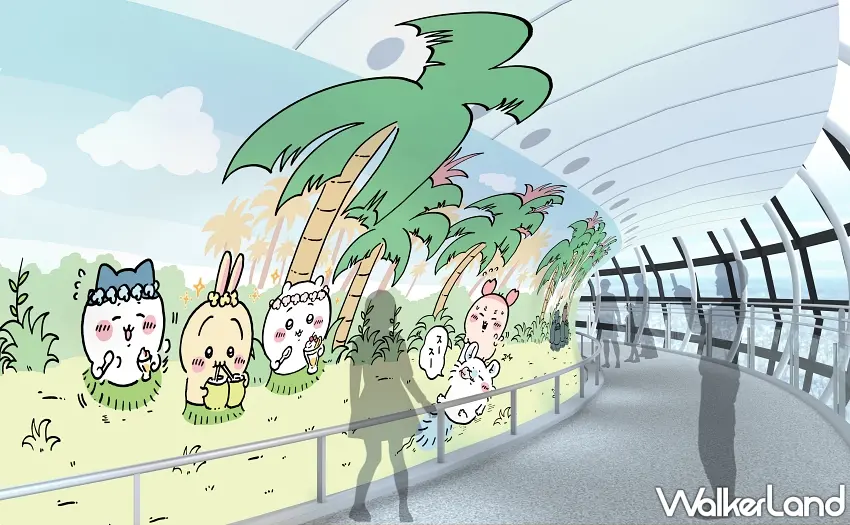 ▲長型高空迴廊牆面彩繪滿滿的度假風情插畫供粉絲打卡拍照。圖/東京晴空塔提供;窩客島編輯李維唐整理