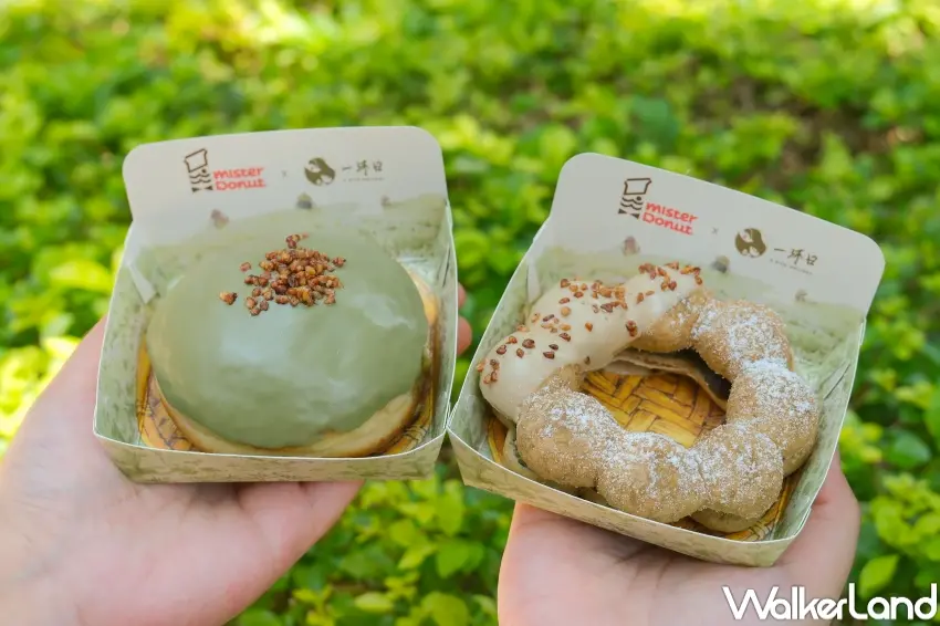 ▲Mister Donut草仔粿系列甜甜圈結合艾草、蕎麥與紅茶粉粿元素，打造層次豐富的口感體驗。（攝影：張人尹）