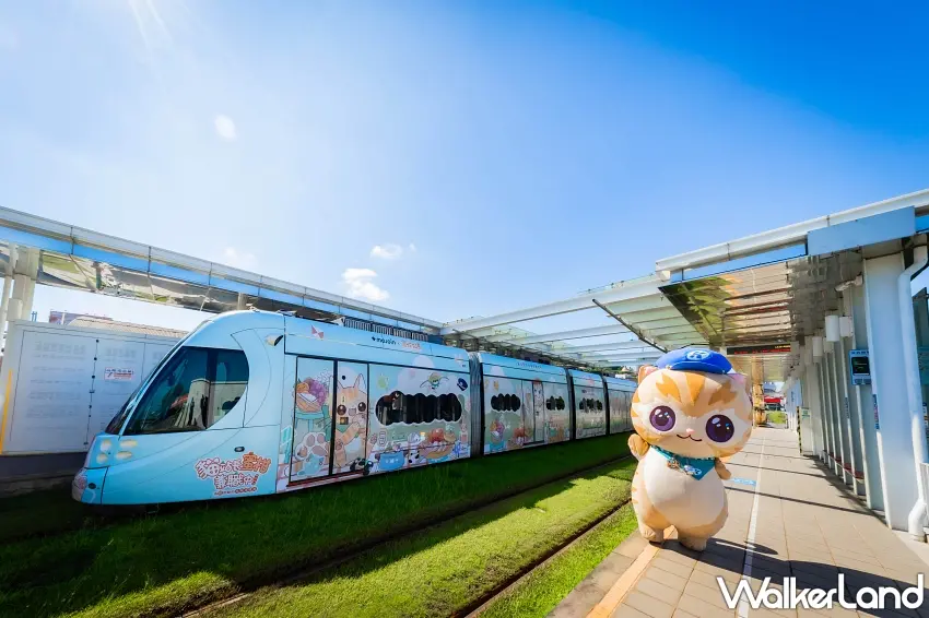 ▲高雄輕軌「蜜柑站長兼職中!」聯名彩繪列車於6月22日正式首航,吸引大批粉絲目光。圖/MOJOIN、高雄捷運提供;窩客島整理