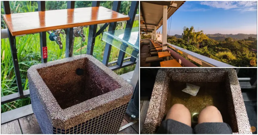 ▲餐廳特別設有養生足浴區，雙腳泡進溫熱湯池，還能同步欣賞戶外景觀，體驗起來格外放鬆。