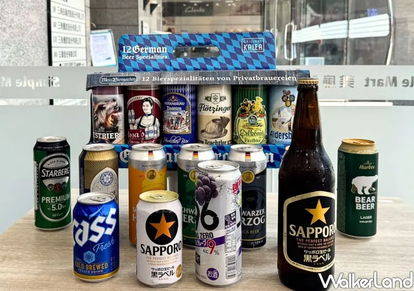 ▲美廉社嚴選多款參賽國家的異國啤酒，包含老饕必喝的德國黑公爵小麥啤酒、日本黑標生啤酒與韓國客思啤酒，多樣化口味限時特價中。