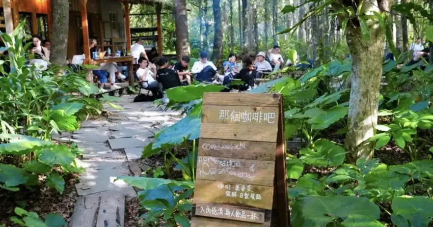 ▲「那個咖啡吧」戶外座位被滿滿綠意環繞，點杯咖啡或自製甜點，便能在林蔭下享受清幽氛圍。