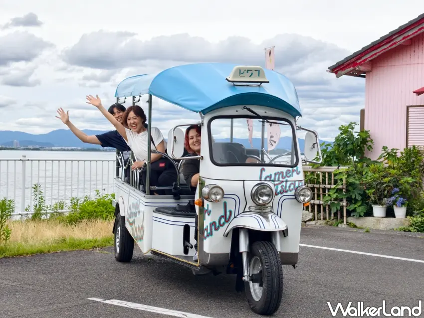 ▲7人座嘟嘟車開放租借，提供3小時或1日方案，讓旅人超chill遊琵琶湖。(攝影：楊婷雅)