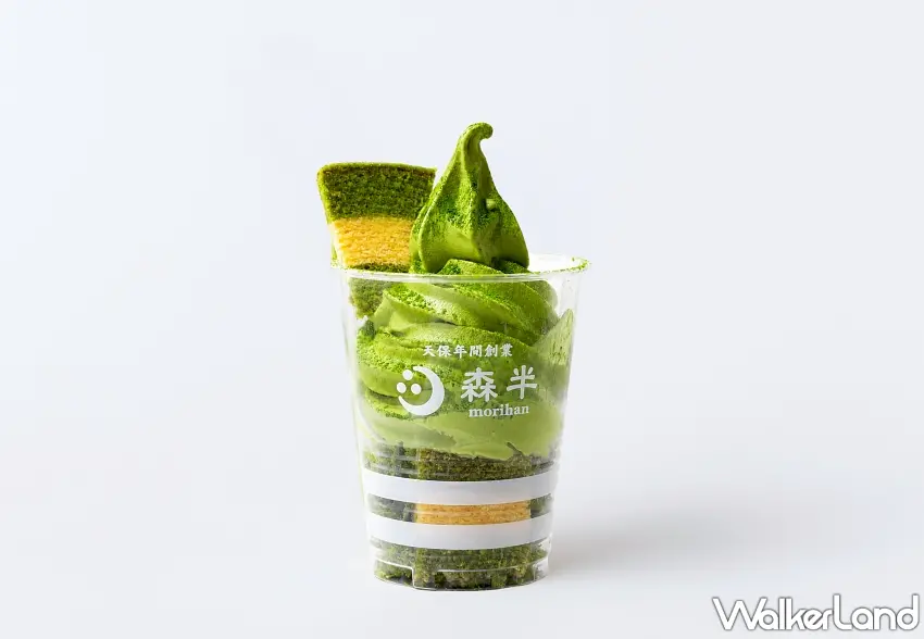 ▲梅田店限定的追いがけ抹茶の京ばあむパフェ，豪邁放上1比6顆完整的京ばあむ蛋糕，搭配限定淋醬霜淇淋帶來極致滿足。圖／共栄製茶株式会社提供；窩客島編輯李維唐整理