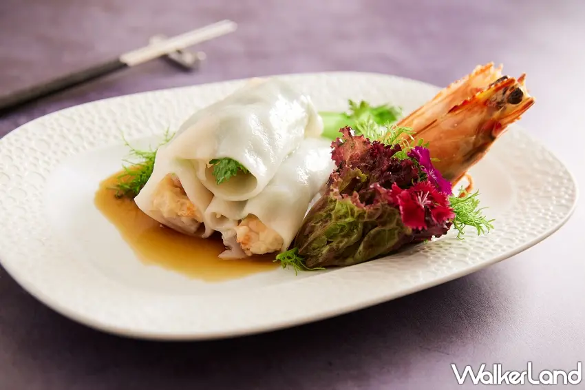 ▲專為老饕雕琢的「香菜明蝦腸粉」每份6入售價880元，主廚將彈牙飽滿的頂級明蝦包裹於滑嫩無瑕的現蒸腸粉之中，大膽加入大量新鮮香菜與芥藍菜點綴，入口層次豐富且香氣迷人。圖／JR東日本大飯店台北提供；窩客島編輯李維唐整理