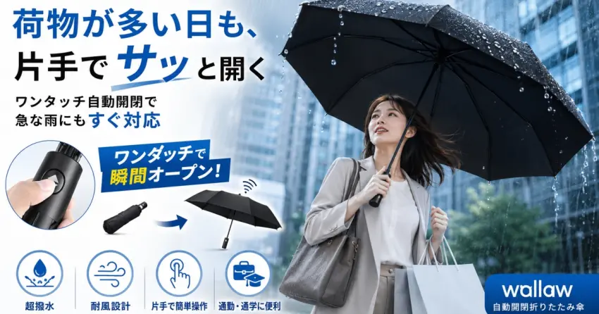 颱風暴雨也不怕！日本熱銷12本骨抗風自動傘限時25折，逆向折疊進車內不滴水。