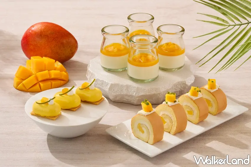 ▲十二廚甜點區同步點綴盛夏甜蜜色彩,推出芒果生乳蛋糕捲、芒果慕斯與芒果鮮奶酪等多款酸甜可口的人氣芒果甜點 。圖/台北喜來登大飯店提供;窩客島編輯李維唐整理
