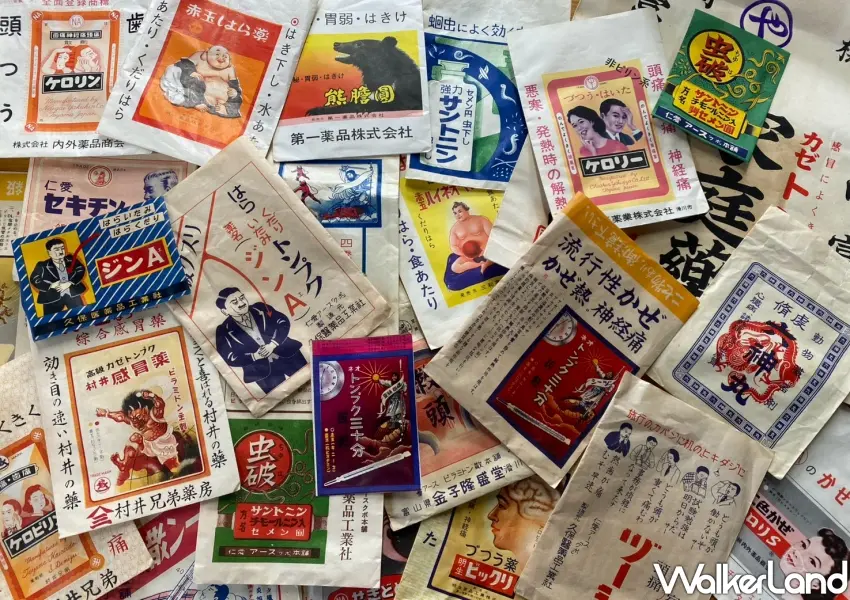 ▲展出充滿昭和復古氛圍的日本大正與昭和年代紙本古籍藥袋,彷彿一秒穿越時空。