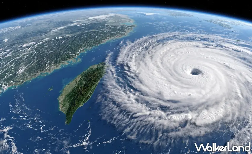 ▲巴威颱風龐大雲系籠罩全台,各國預測將以西北颱路徑無損灌進大台北盆地。 圖/AI生成提供;窩客島整理