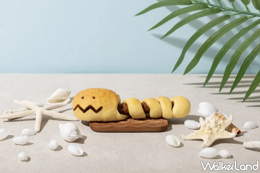 ▲限定款「びんよよパン」,將電影劇中的特色道具實體化,螺旋狀的麵包中夾著厚實的熱狗香腸。圖/吉伊卡哇麵包店提供;窩客島編輯李維唐整理