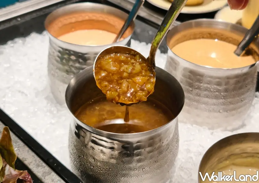 ▲冷盤區提供多款主廚特製靈魂佐醬,其中加入台中龍眼乾入味的龍眼乾肝醬,完美將在地名產特色化作驚豔的西式精緻餐點。(攝影:鄭雅之)