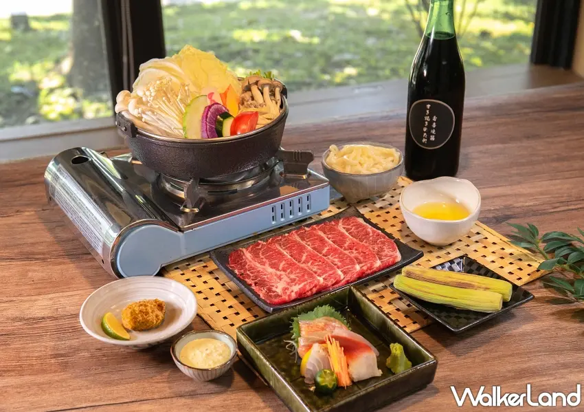 ▲日光璽舞壽喜燒主打關東風格,透過細火烹煮引出肉品油脂香氣與蔬菜清甜,主餐可選美國板腱牛或宜蘭在地葛瑪蘭黑豚梅花,搭配當季刺身、烤玉米筍、炸廣島牡蠣與關山御用米,從鮮味、炙烤香氣到酥炸口感層層展開。圖/宜蘭綠舞國際觀光飯店提供;窩客島編輯李維唐整理