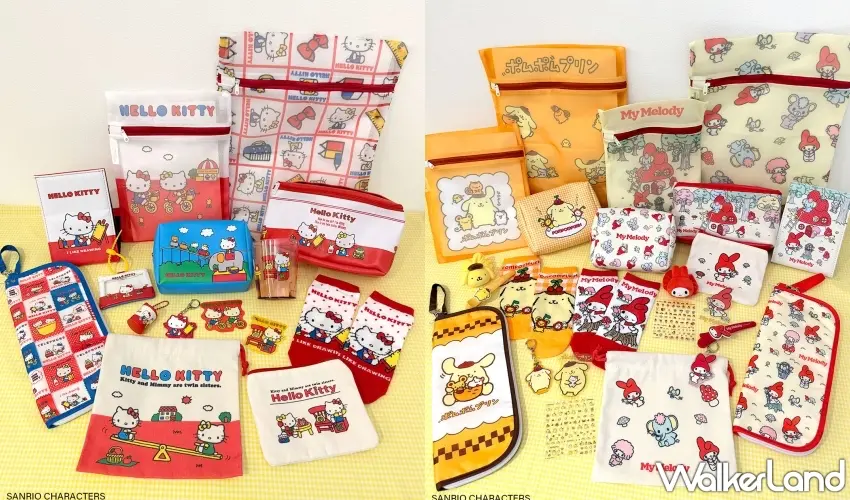 ▲Hello Kitty,美樂蒂與布丁狗平成復古限定系列實拍圖,包含繽紛彩繪化妝包,帆布袋,襪子與收納包等滿滿懷舊風日常雜貨。圖/Thank You Mart提供;窩客島編輯李維唐整理