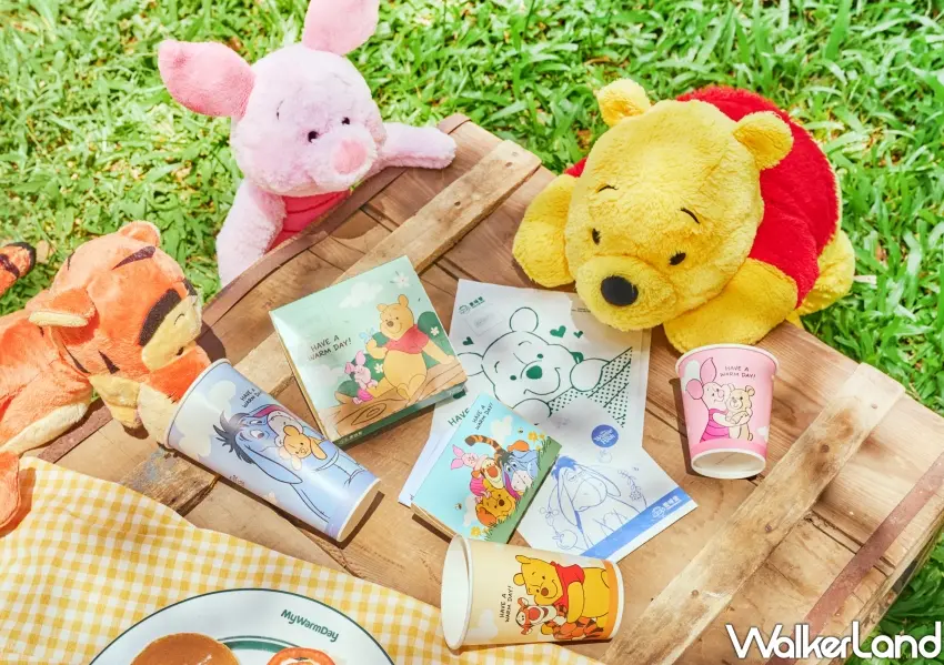 ▲麥味登小熊維尼聯名全套主題紙杯與餐盒包裝,全台門市限時限量登場。