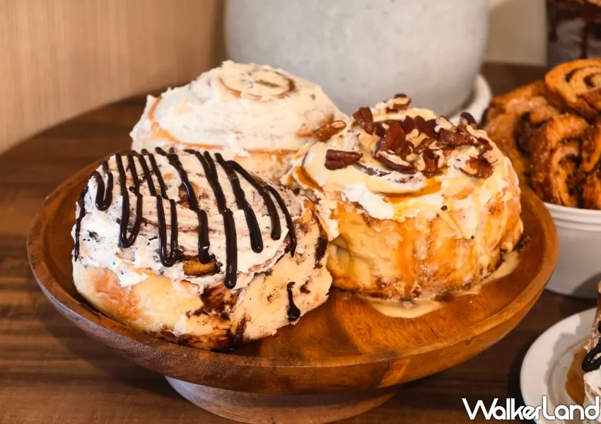 ▲Cinnabon提供「經典肉桂」、「巧克力肉桂捲」與「焦糖胡桃肉桂捲」三款招牌口味,(攝影:鄭雅之)