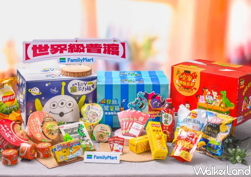 ▲澎湃拜拜組亮相全家中元普渡福箱,集結各式熱銷零食泡麵再刮股票投資金。