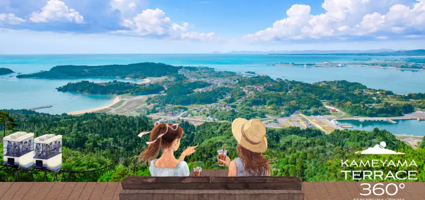 ▲龜山纜車在東日本大震災中受損，歷經多年重建，龜山單軌電車以全新姿態華麗回歸。