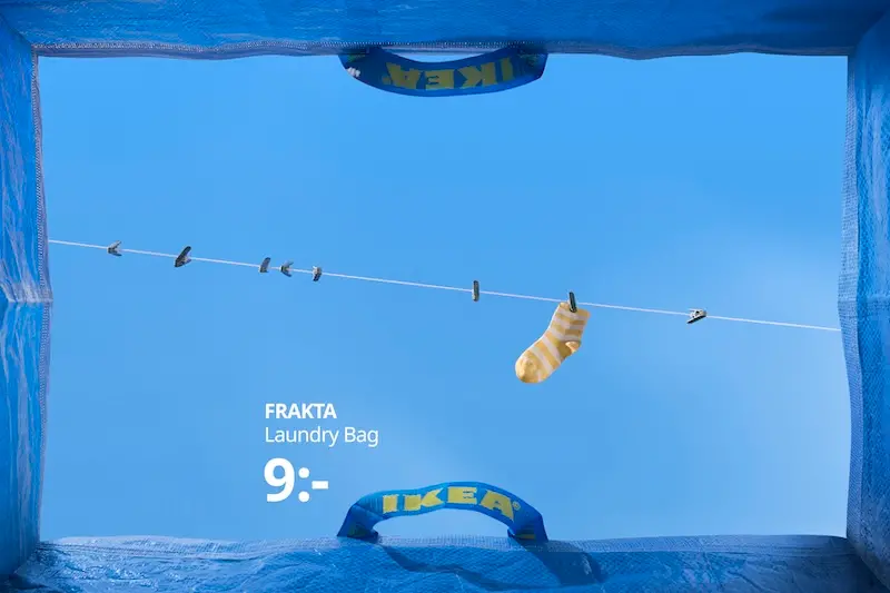 ▲IKEA全新企劃《FRAKTA Point Of You》將鏡頭放在藍色購物袋底部,帶大家從獨特仰角看世界。